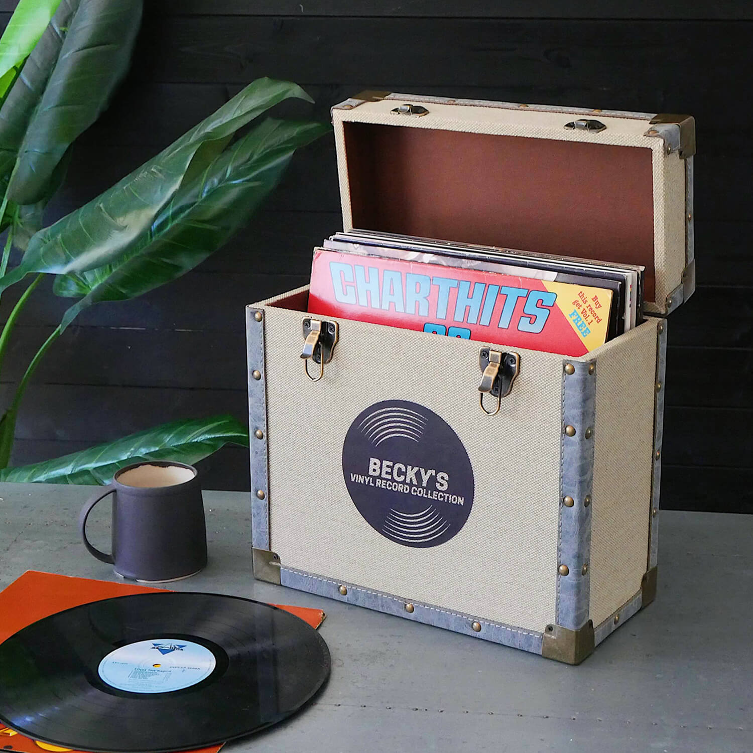  Caja de almacenamiento para álbumes de discos, caja de discos  de vinilo acrílico y bambú, caja multifuncional con soporte para discos  visible, con asa, ideal para almacenar discos de vinilo LP/álbumes