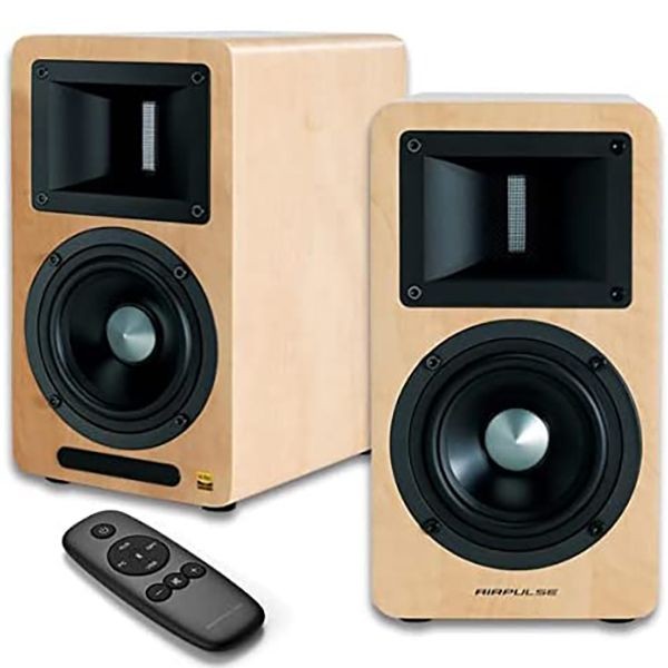 AIRPULSE A80 High Res Audio Certified 100W Active Bookshelf Speakers - Pine
