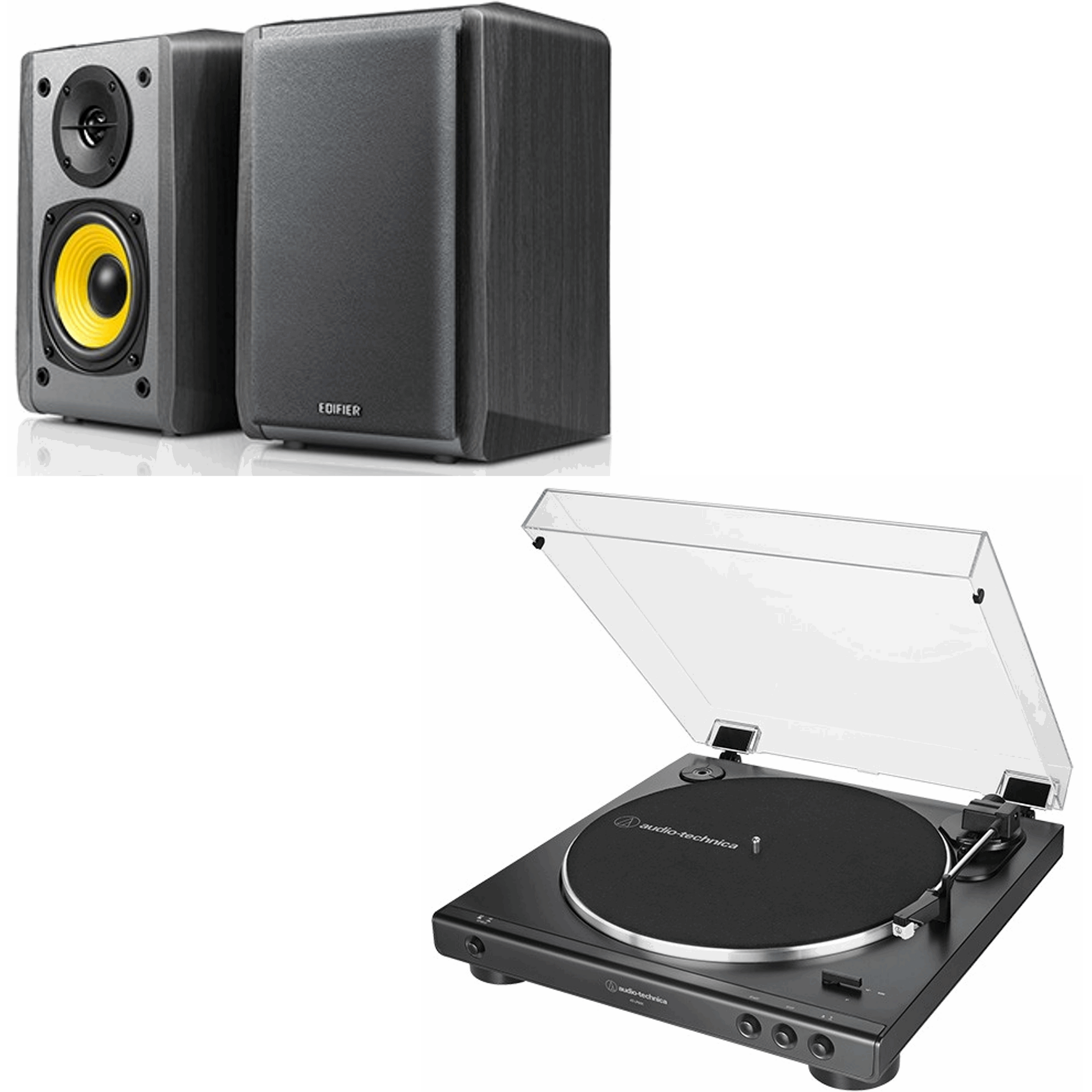 Audio-Technica AT-LP60X Turntable and Edifier R1010BT Black Active Bluetooth Speaker Bundle