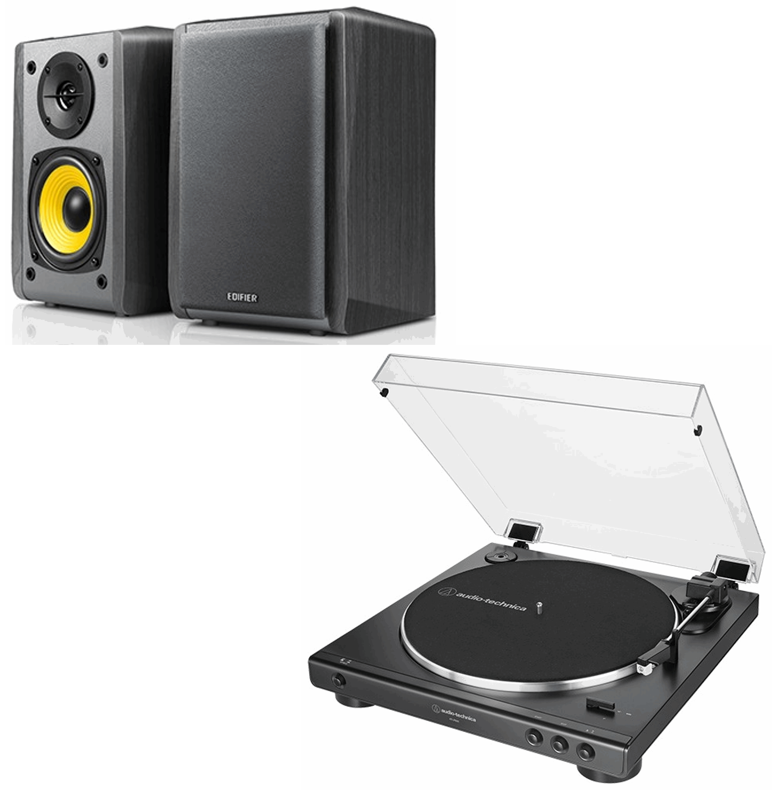 Audio-Technica AT-LP60X Turntable and Edifier R1010BT Black Active Bluetooth Speaker Bundle