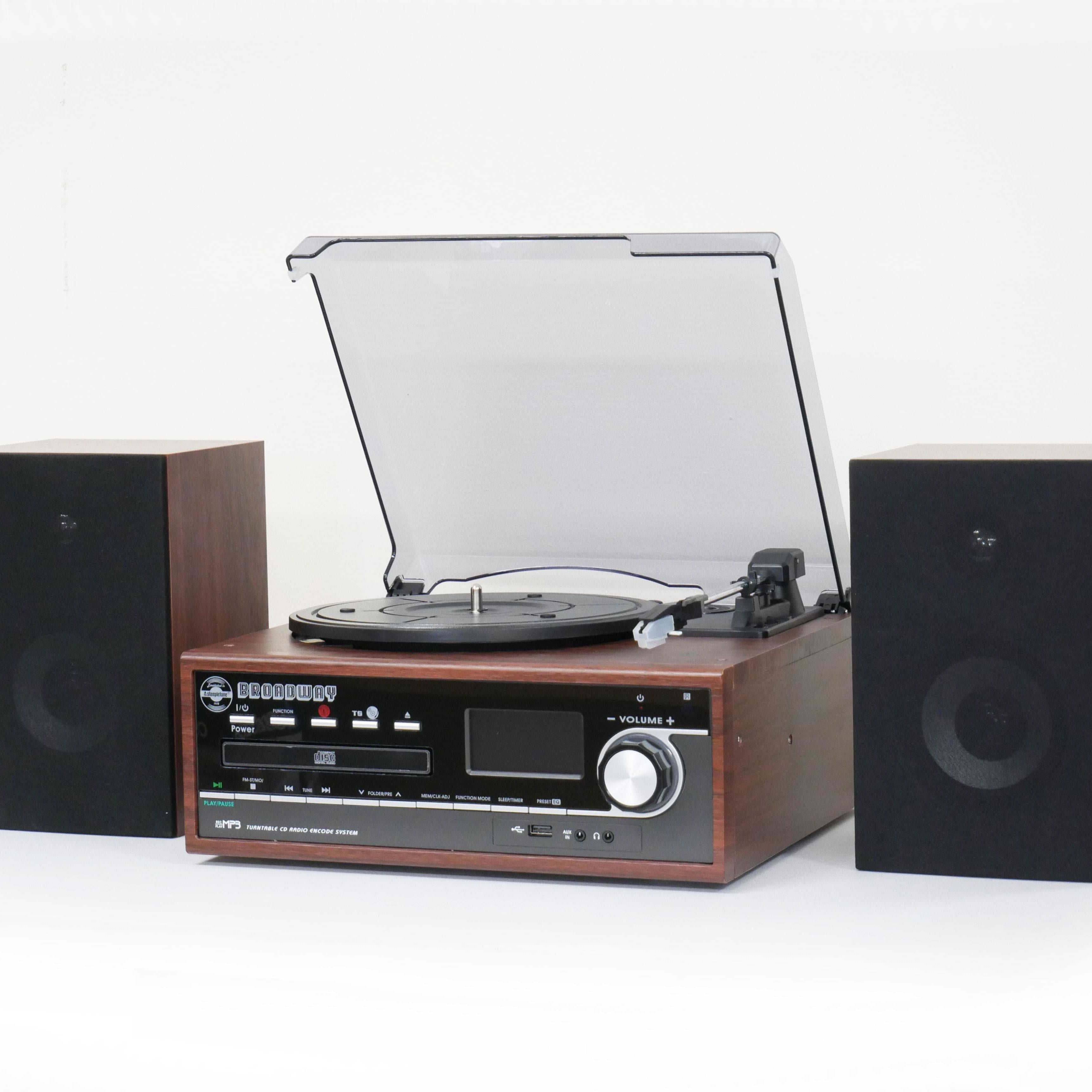 BROADWAY 5–in–1 Music Centre with MP3 Recording and 3 Speed turntable, CD player and Bluetooth