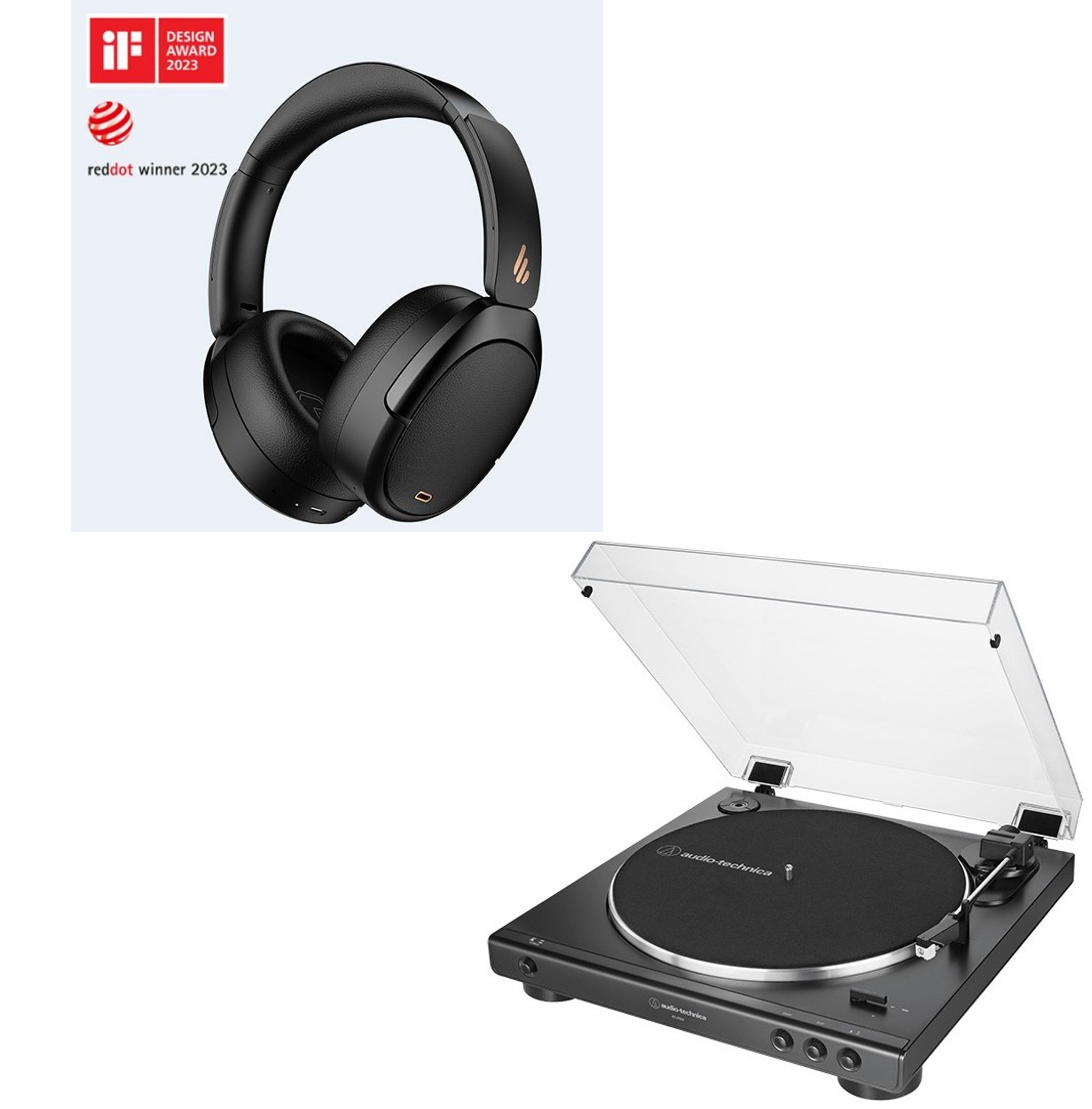 Audio-Technica AT-LP60XBT Turntable and Edifier R1280DB Speaker Bundle  Black/White – Unique Sound and Light