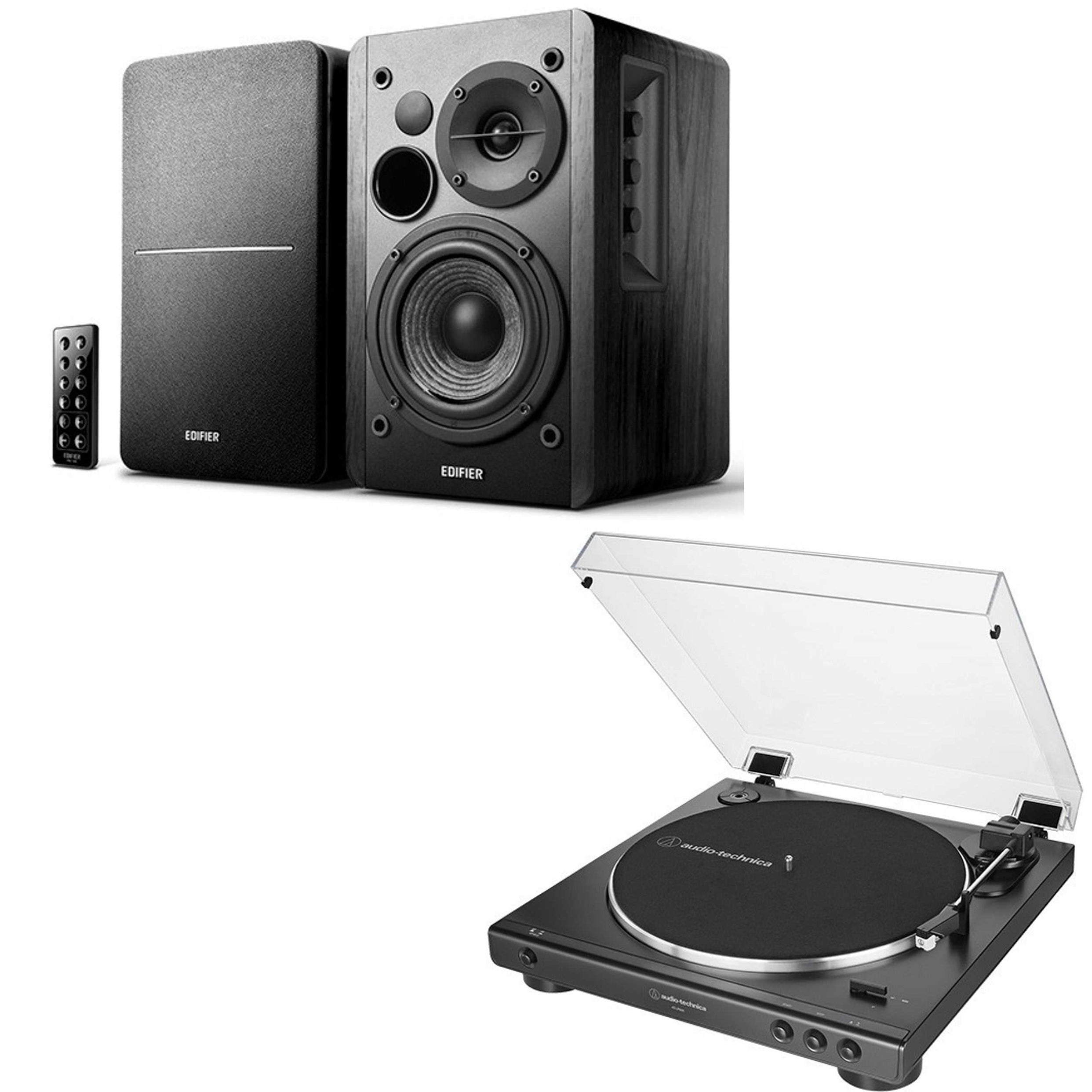Audio-Technica AT-LP60XBT Turntable Black and Edifier R1280DB's (Sub-Out) Black Bluetooth Bundle