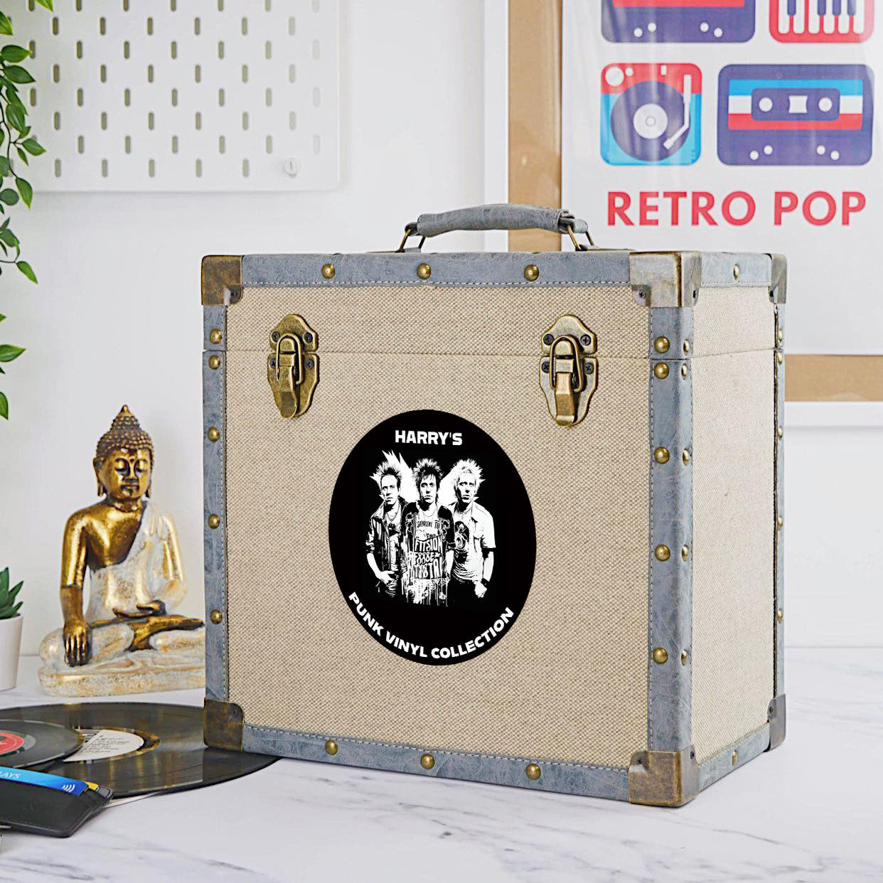 Personalised Punk themed Record Vinyl Storage Box - 12 inch - Multiple Colours - Stores up to 50 records