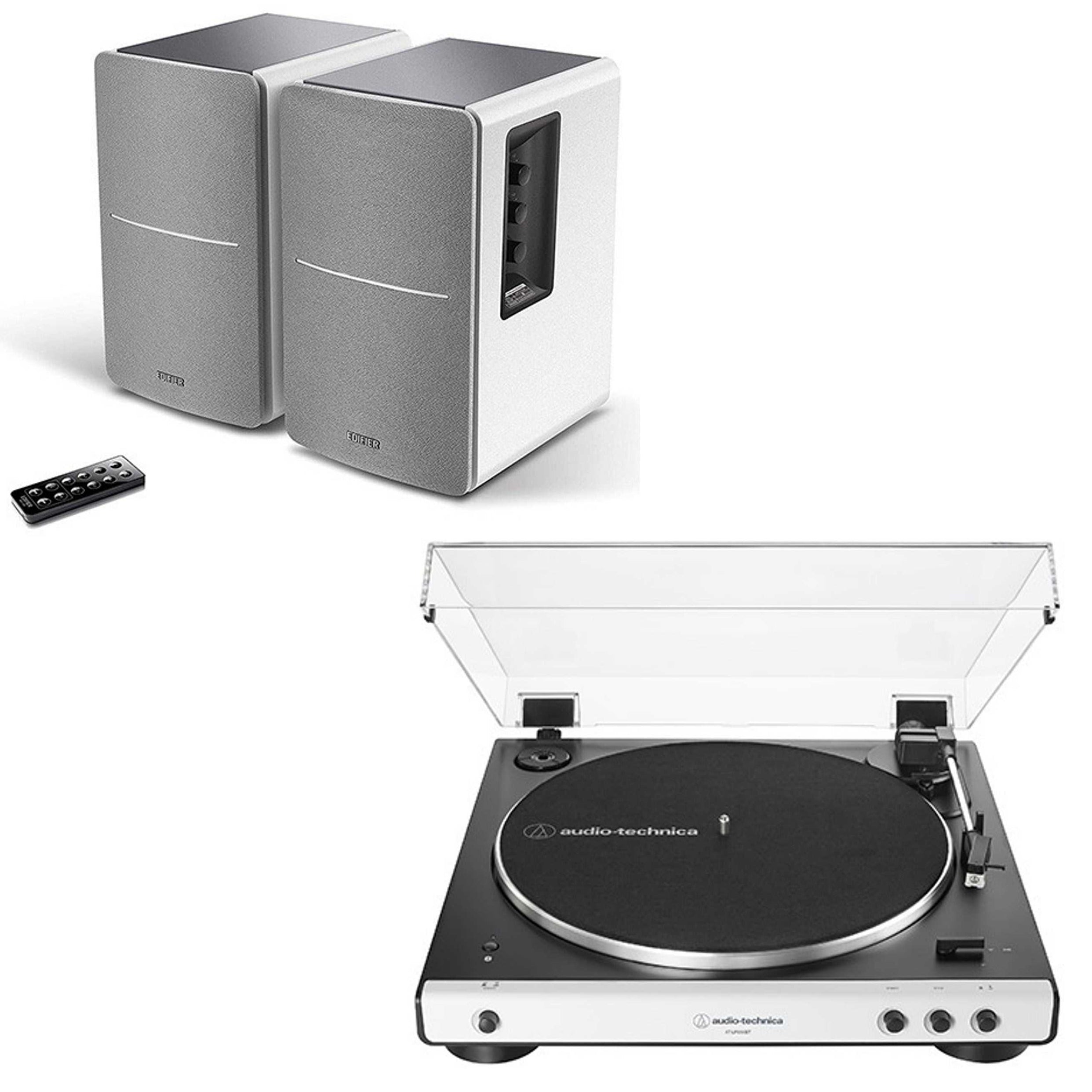 Audio-Technica AT-LP60XBT Turntable Black/White and Edifier R1280DB White Active Speaker Bundle