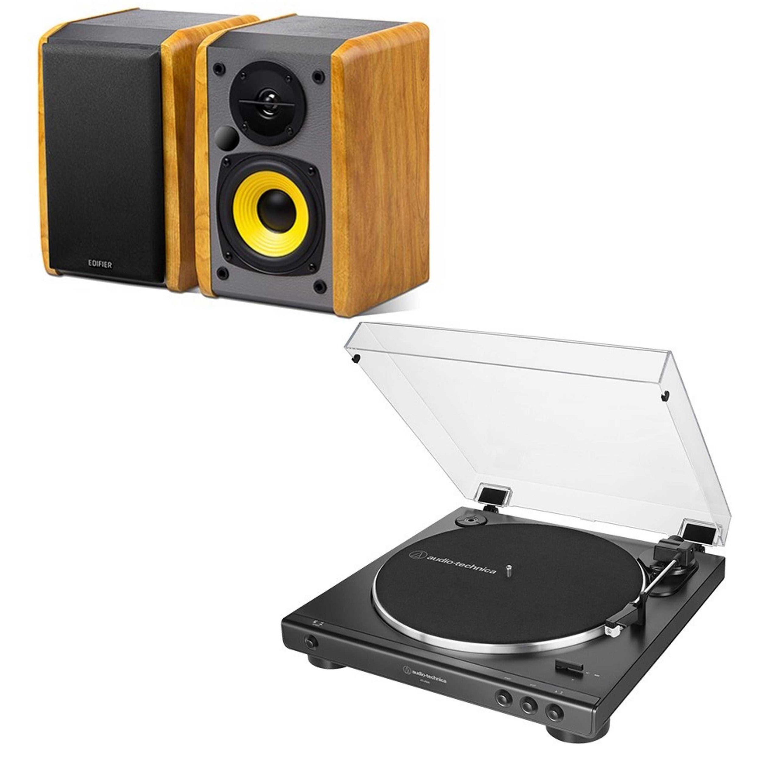 Audio-Technica AT-LP60X Turntable and Edifier R1010BT Wood Active Bluetooth Speaker Bundle