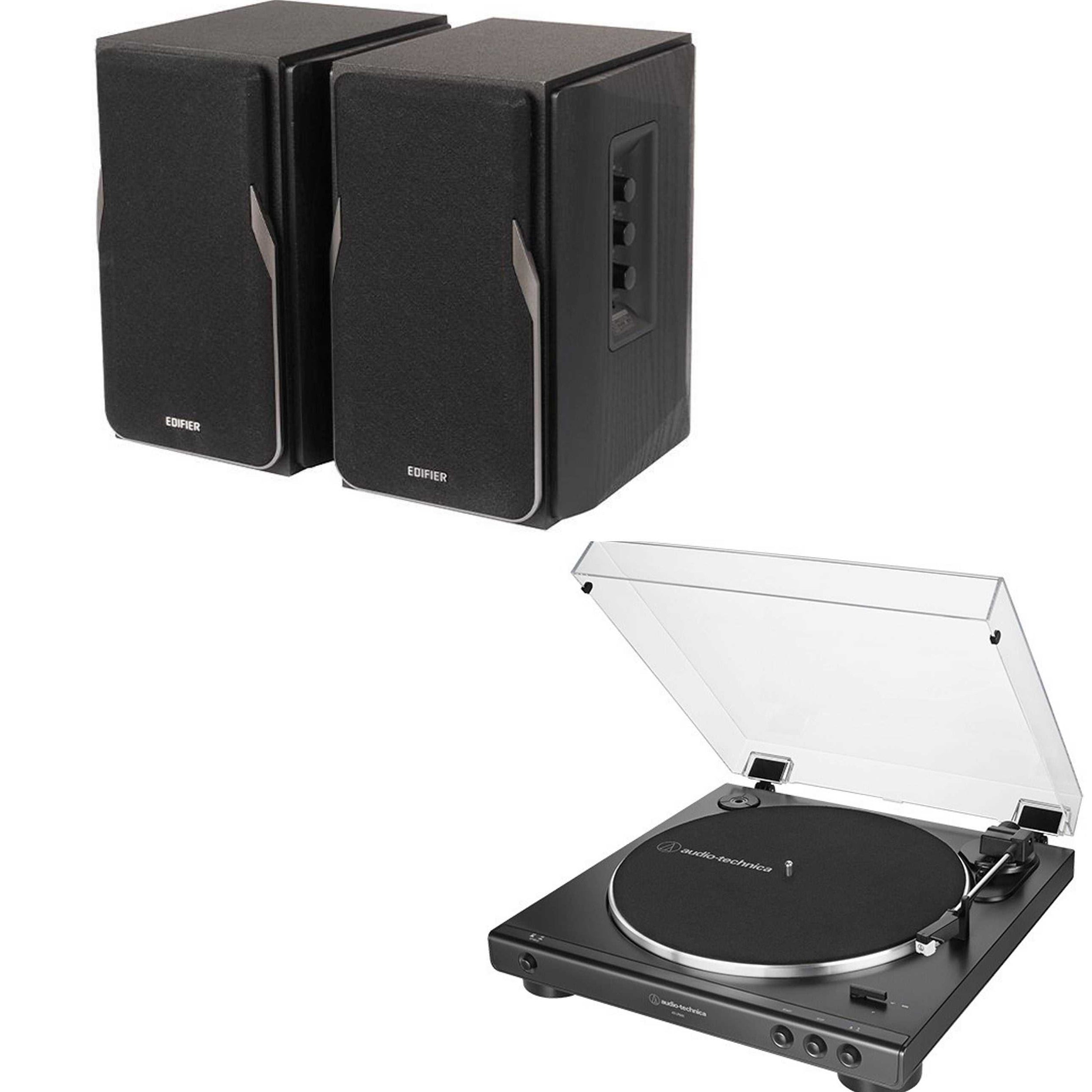 Audio-Technica AT-LP60X Turntable and Edifier R1380DB aptX Black/Wood Active Bluetooth Speaker Bundle