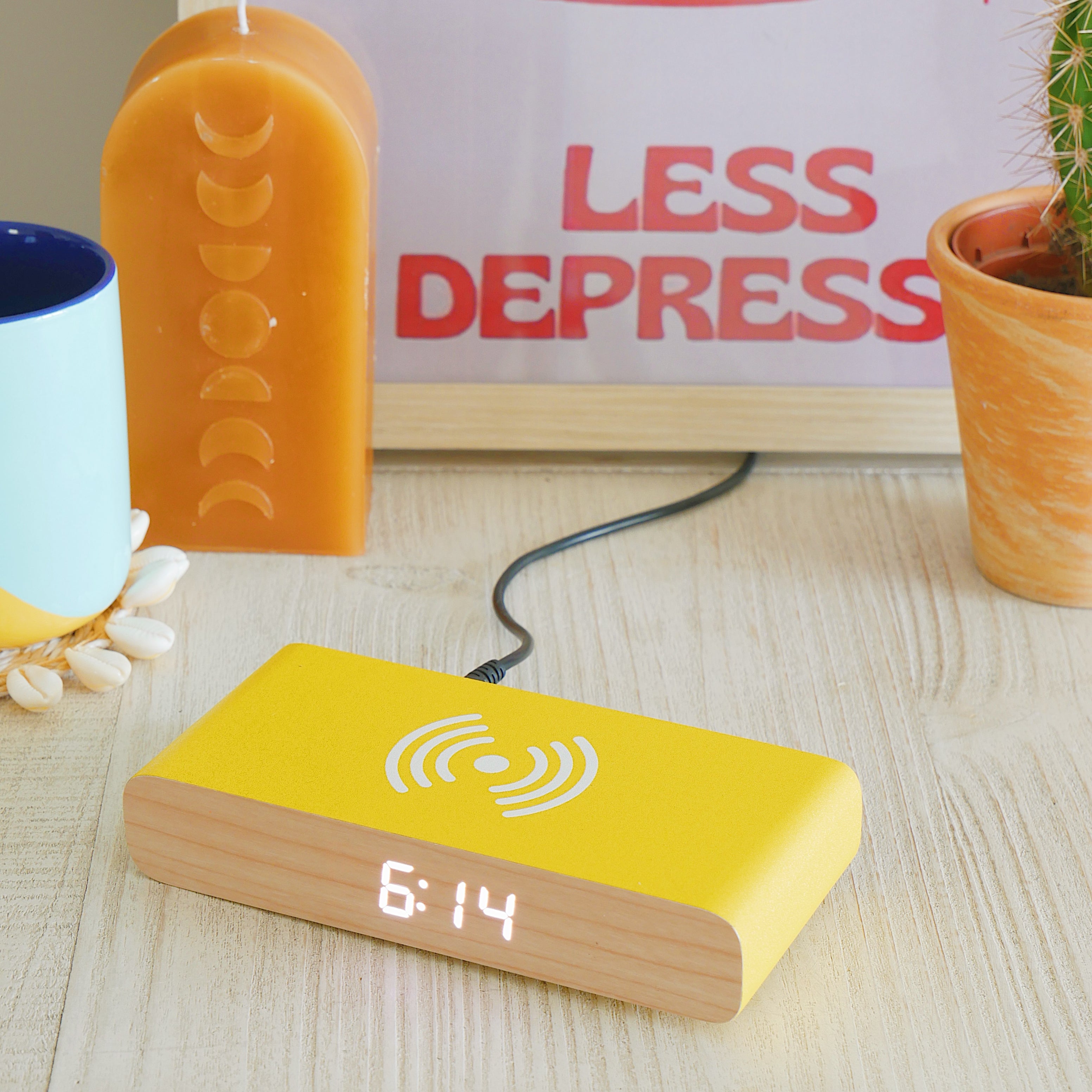 Wireless Charger and Bedside Alarm Clock - Yellow