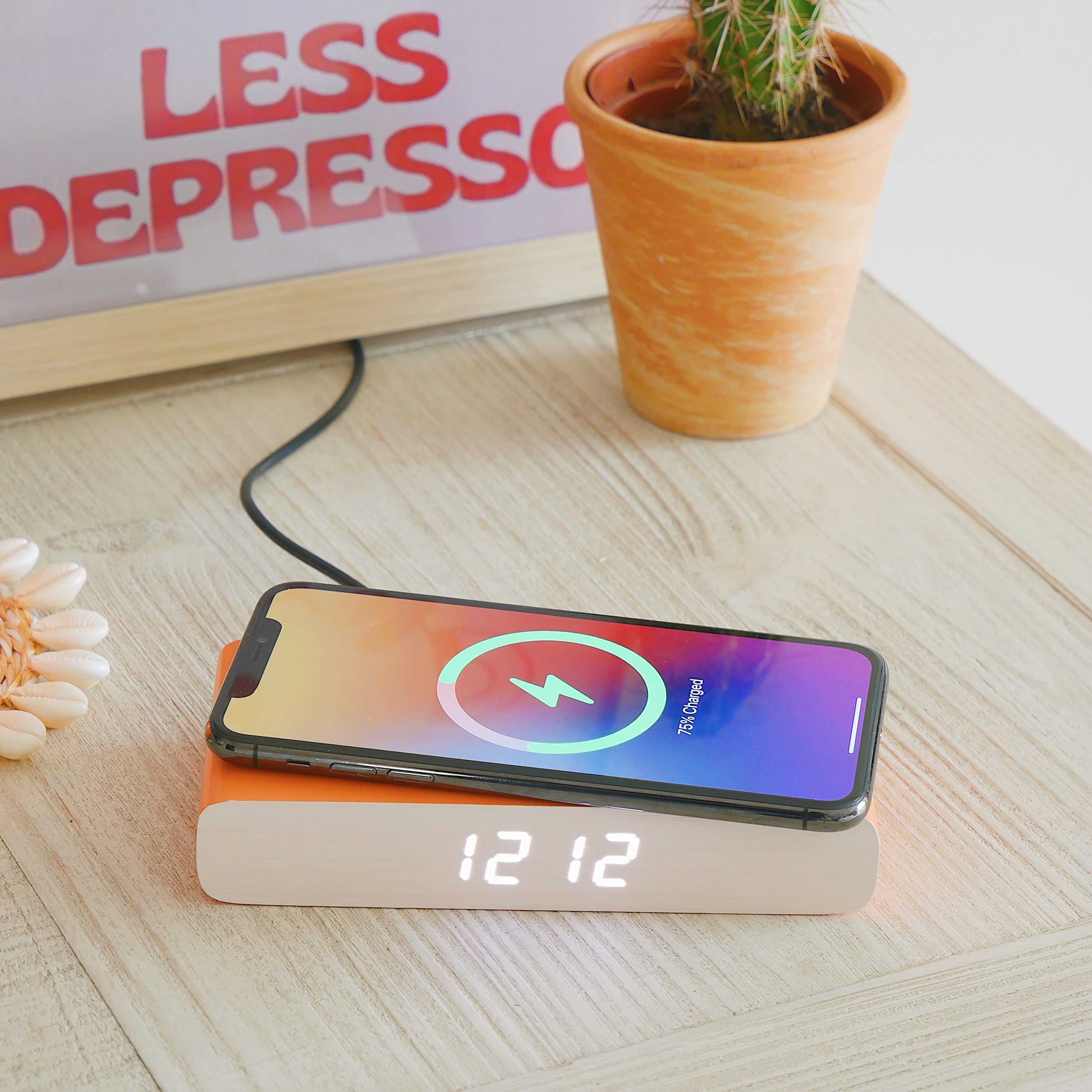 Wireless Charger and Bedside Alarm Clock - Orange