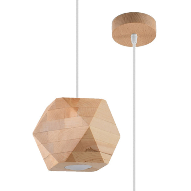 Woody Pendant Lampshade Scandinavian Style Ceiling Mount Wood Pendant Lighting Lamp Shade with GU10 Base