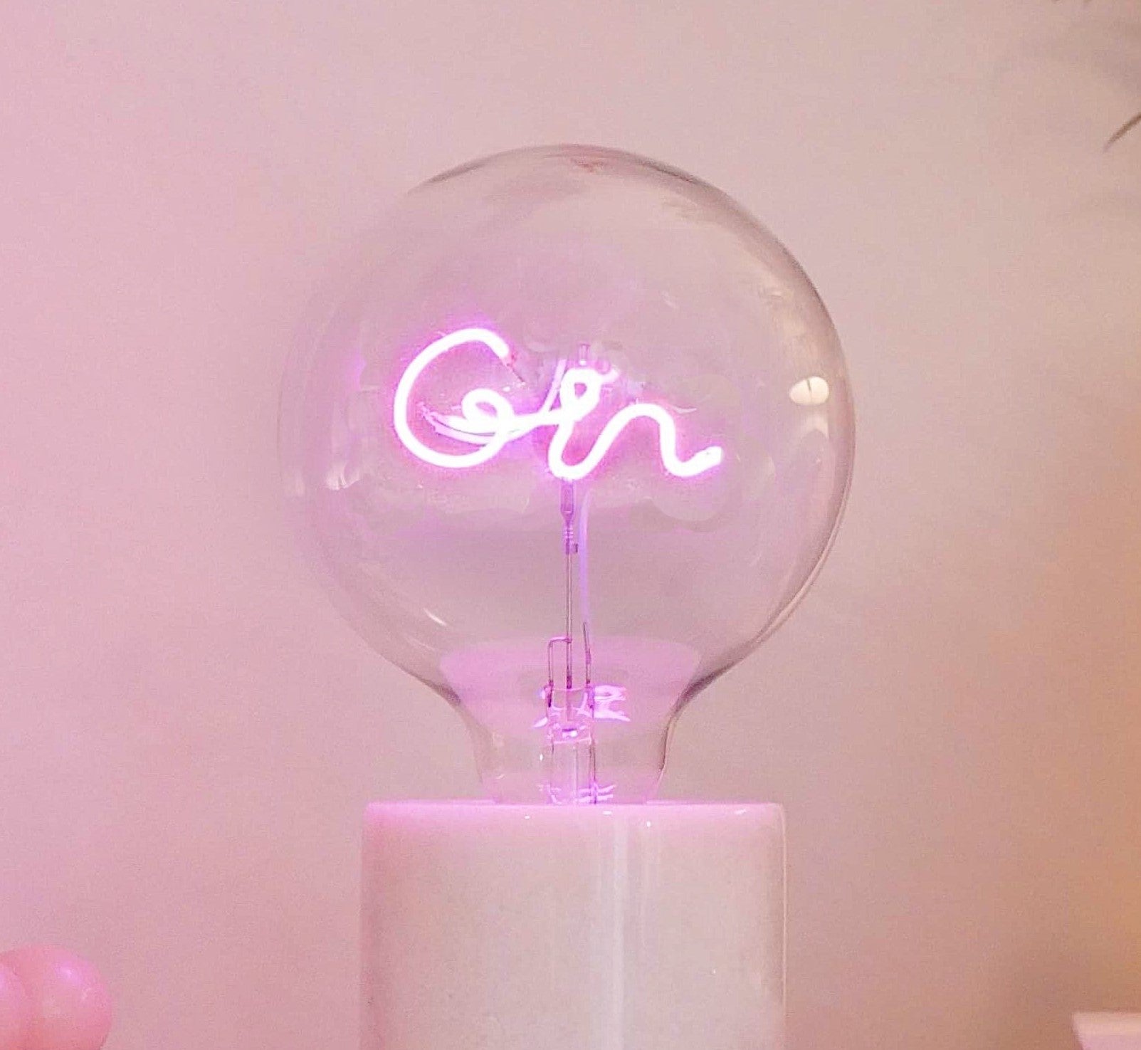 GIN Pink LED Light Bulb - Screw Down Table Top Fitting - E27 Edison Dimmable