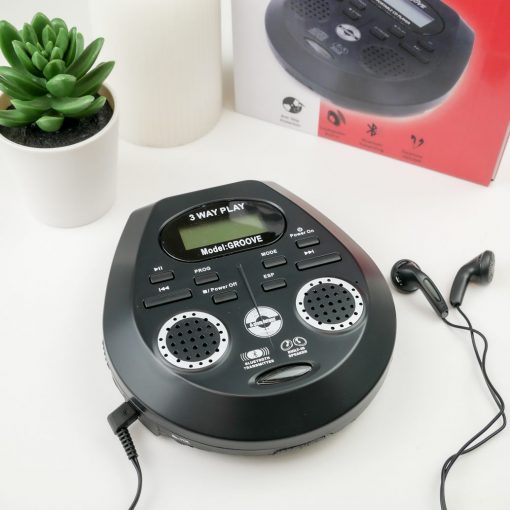 Groove personal CD player with built-in stereo speaker and bluetooth