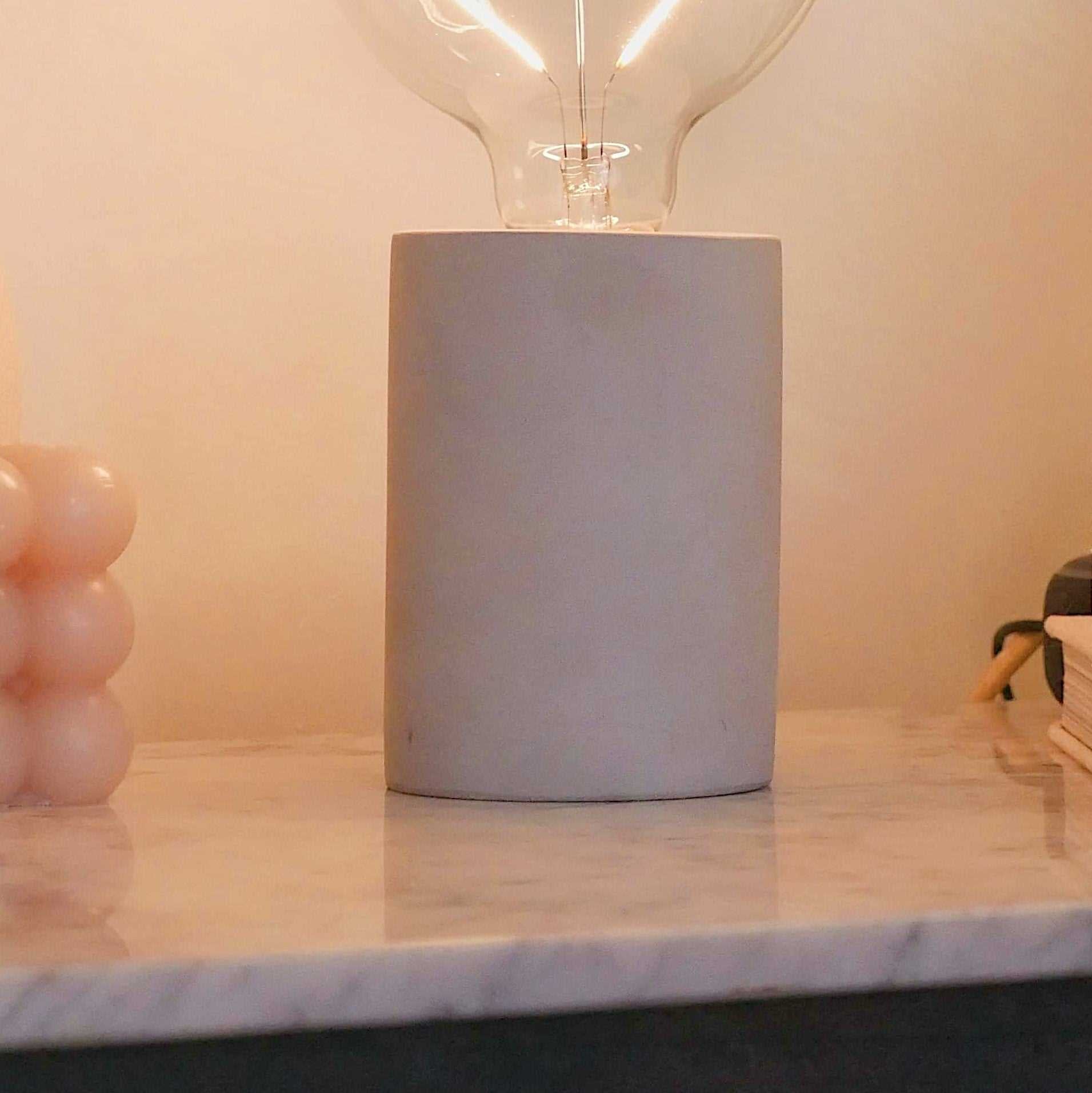 Concrete Table Lamp - Grey - Compatible with E27 Edison Screw Fitting Bulb