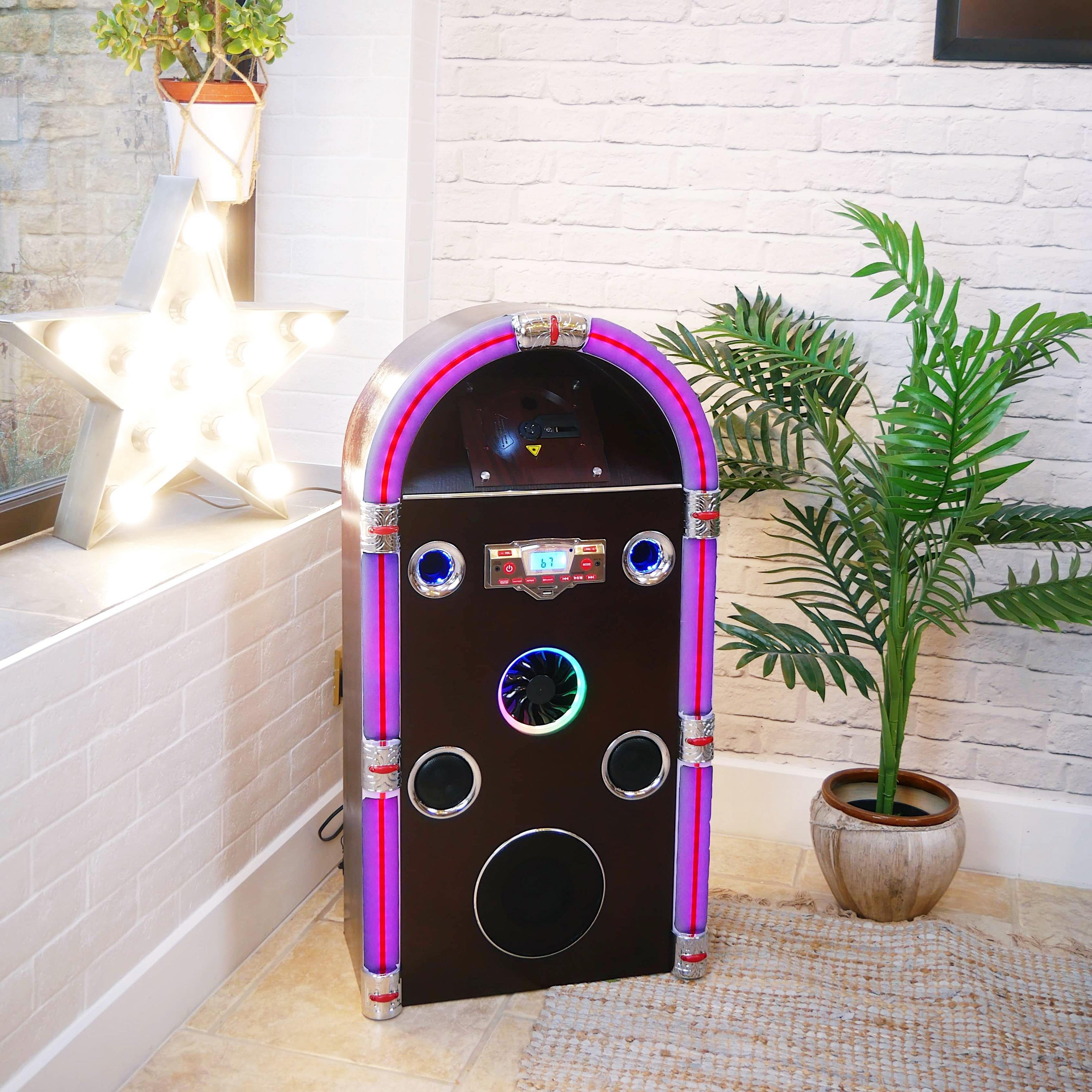 JIVE SWING 90 Floor Standing Retro Jukebox with open loading CD, Radio, Bluetooth , MP3 and Colour changing lights.