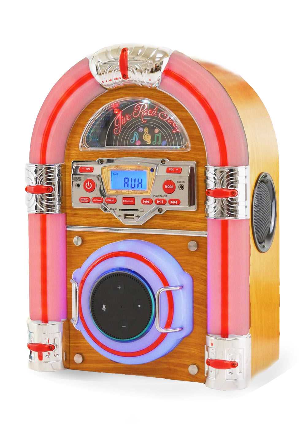 Radio vintage, altavoz Bluetooth retro con tubo de vacío, luces