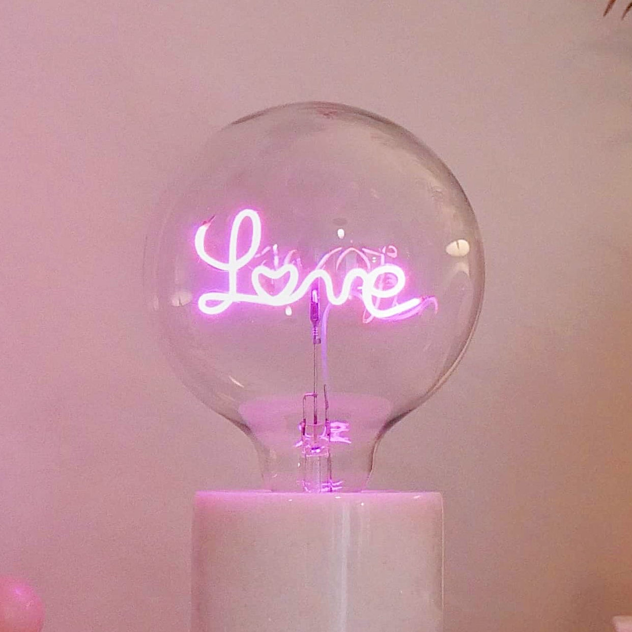 Love Pink LED Light Bulb - Screw Down Table Top Fitting - E27 Edison Dimmable