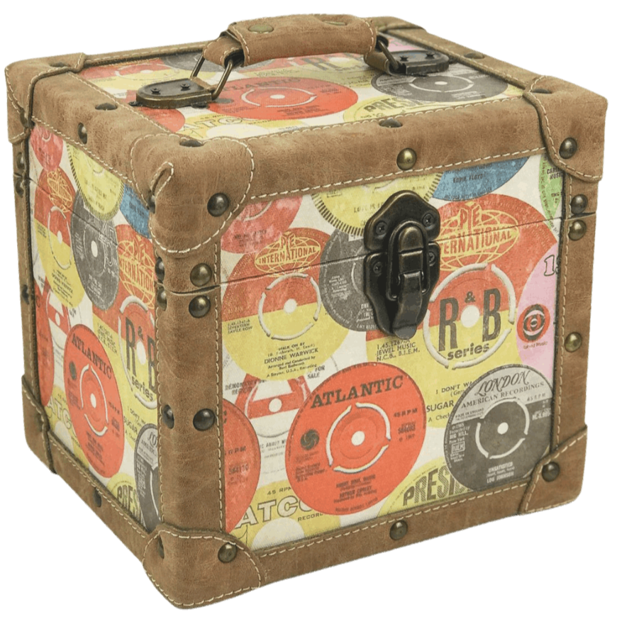 Record Vinyl Storage Box - 7 inch - Retro Fabric- Stores up to 50 records