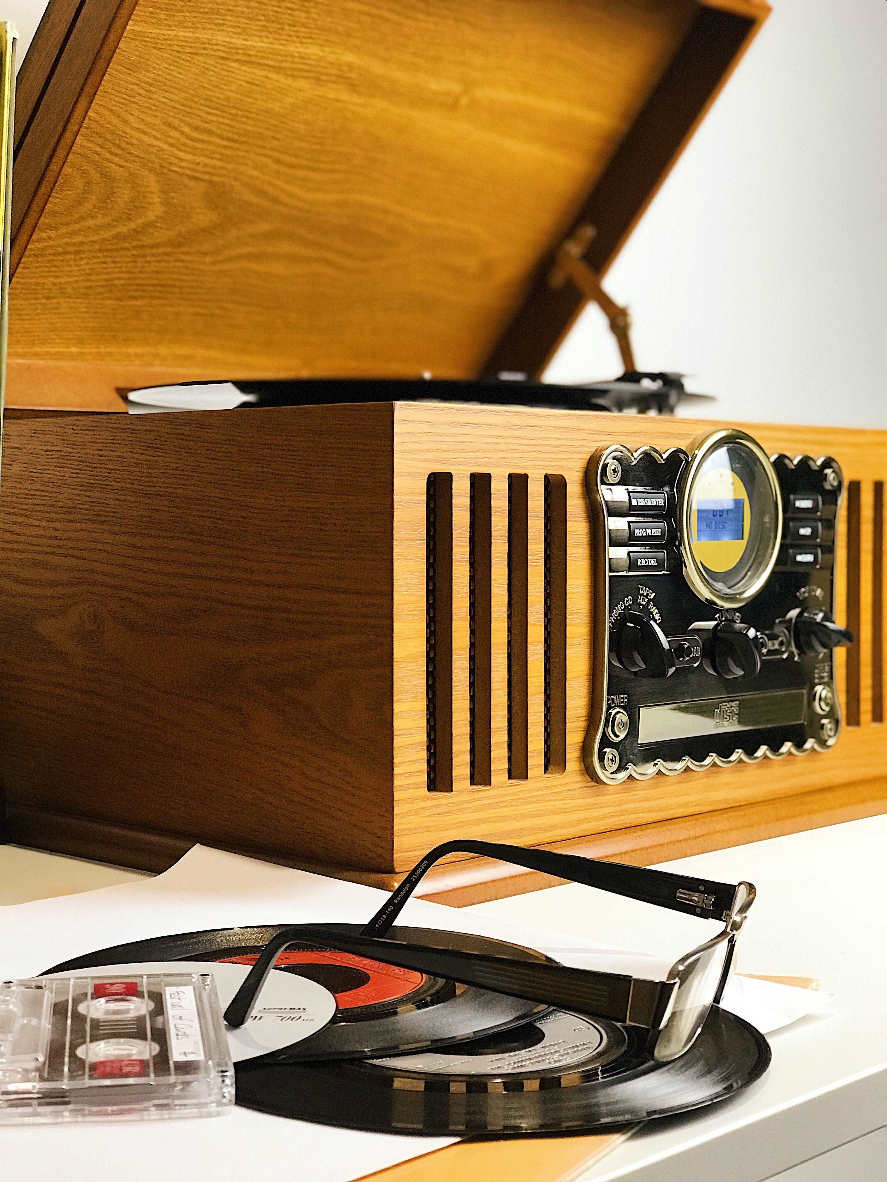 Reproductor de cassette tocadiscos de vinilo Vintage con doble CD
