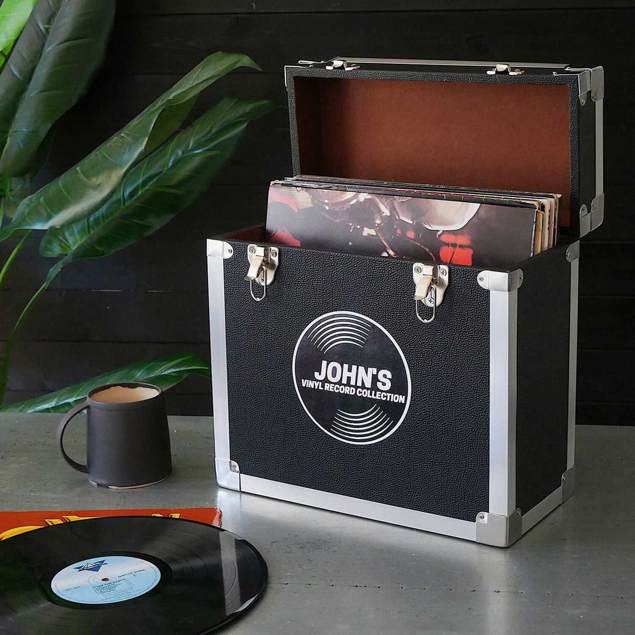 Personalised Music Record Vinyl Storage Box - 12 inch - Black Vinyl - Stores up to 50 records