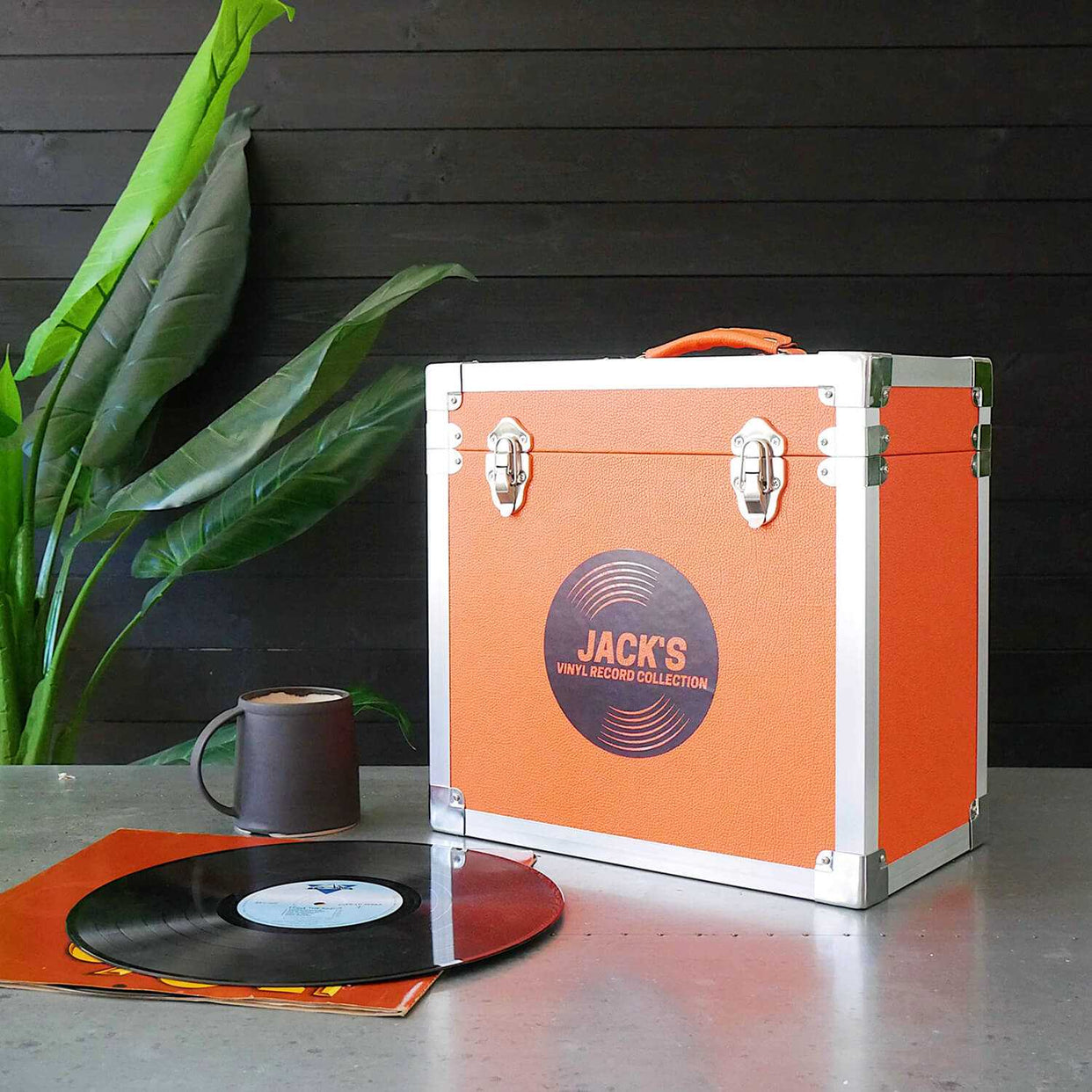 Personalised Music Record Vinyl Storage Box - 12 inch - Orange Vinyl - Stores up to 50 records