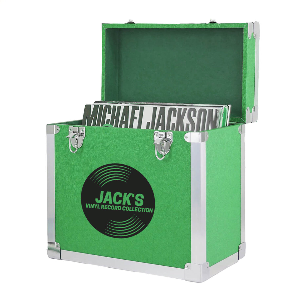 Caja de almacenamiento de vinilo para discos de música personalizada - 12 pulgadas - Vinilo verde - Almacena hasta 50 discos