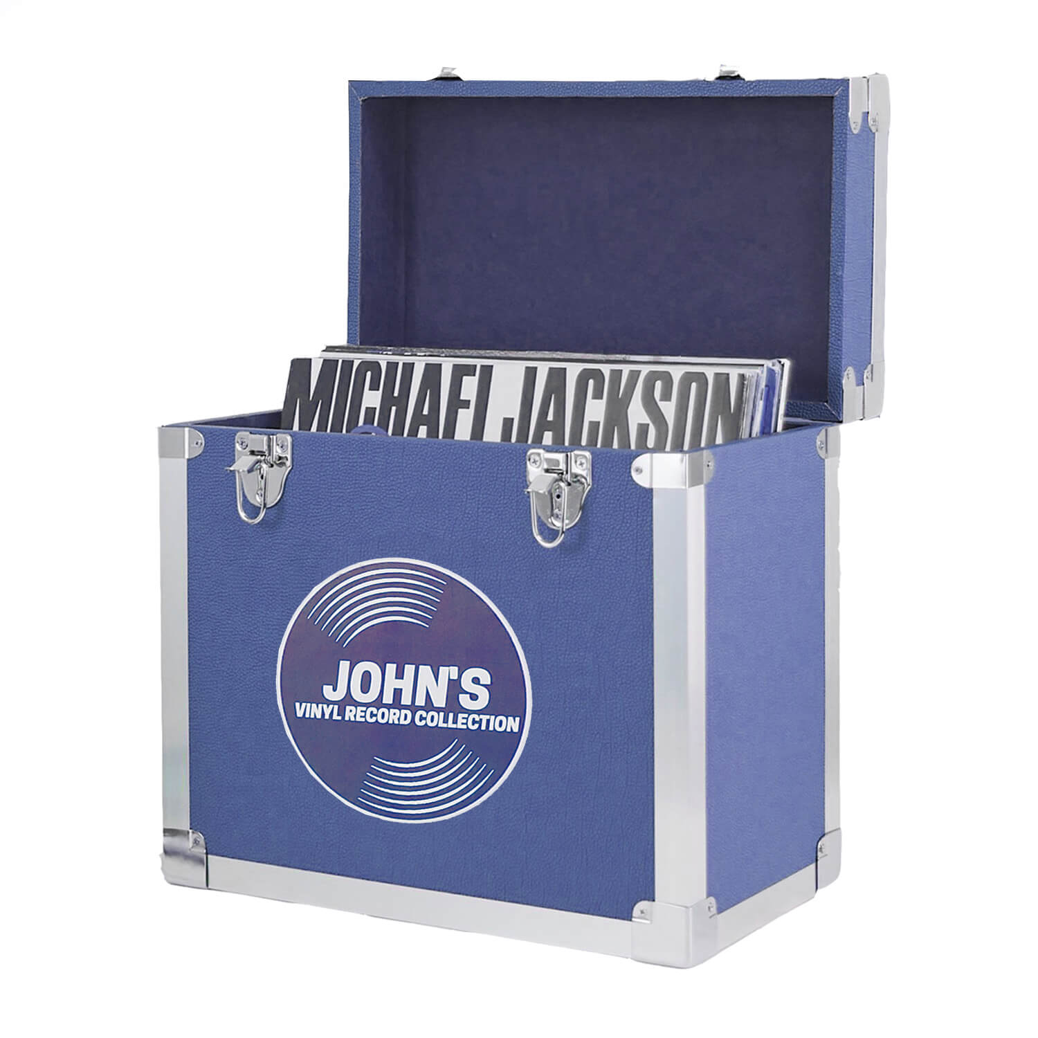 Caja de almacenamiento de vinilo para discos de música personalizada - 12 pulgadas - Vinilo azul marino - Almacena hasta 50 discos