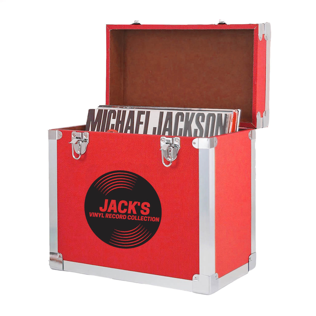 Caja de almacenamiento de vinilo para discos de música personalizada - 12 pulgadas - Vinilo rojo - Almacena hasta 50 discos
