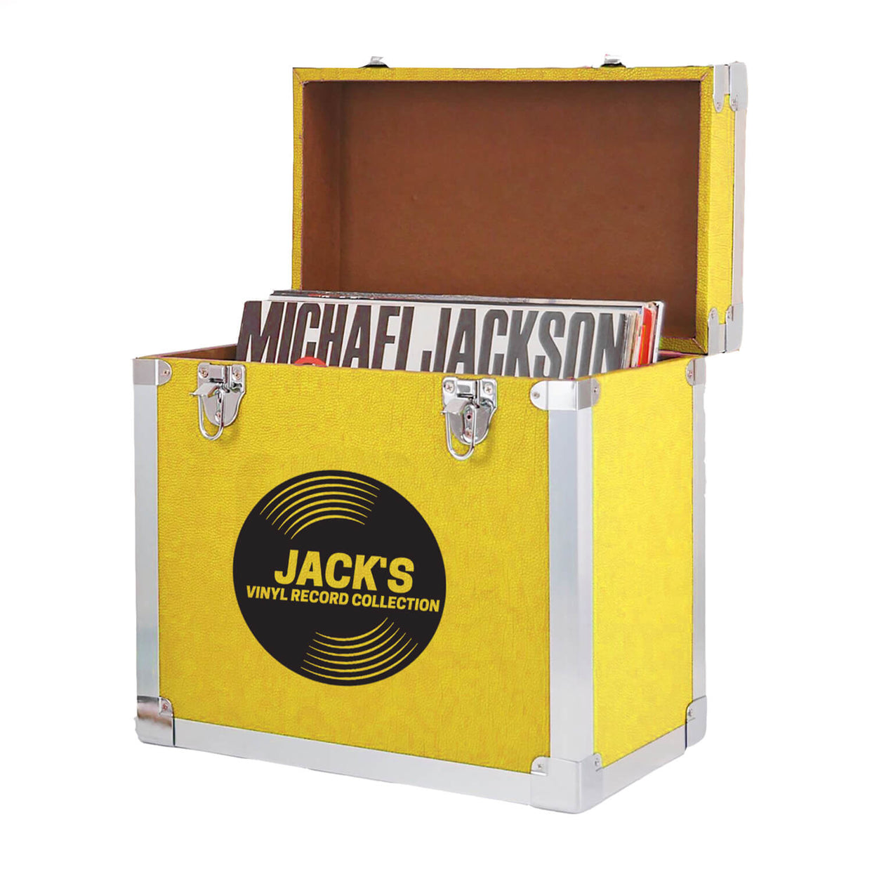 Caja de almacenamiento de vinilo para discos de música personalizada - 12 pulgadas - Acabado de vinilo amarillo - Almacena hasta 50 discos
